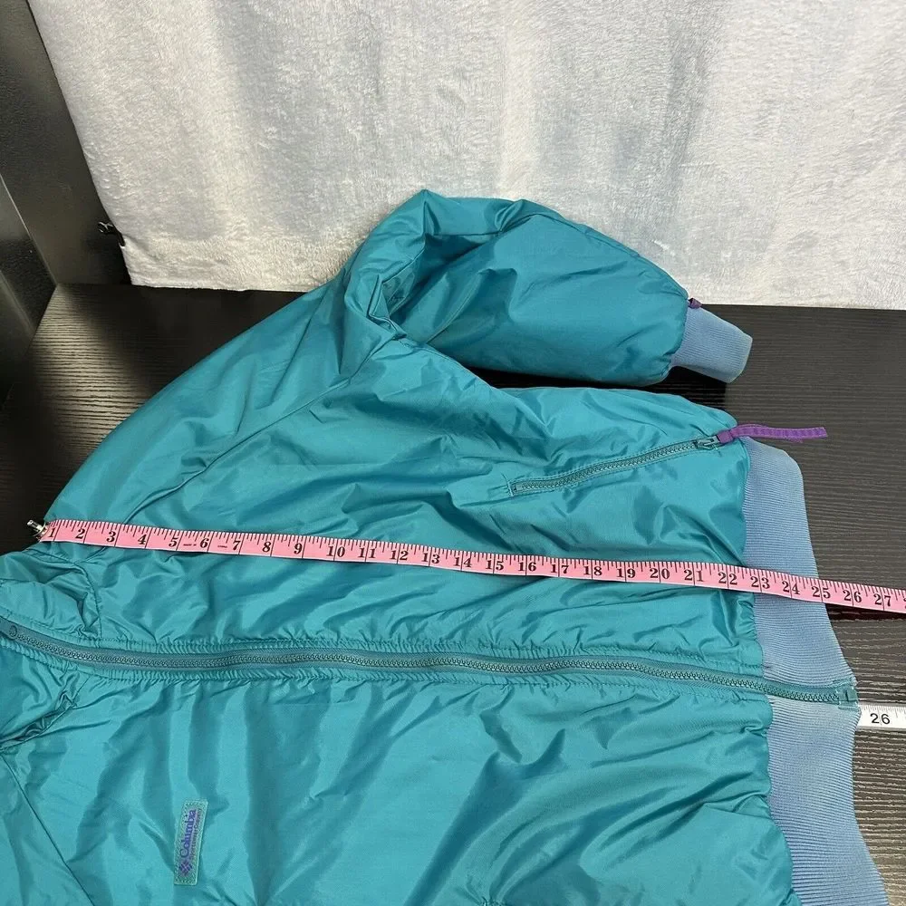 Vtg 90s Columbia Sportswear Bomber Jacket Reversible Teal/Purple Women’s Large